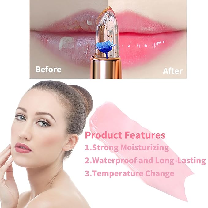 BLUE LOVE Color Changing Flower Lipstick - Hydrating Jelly Lip Balm with Flower Inside, Long-Lasting Moisturizer & Nourishing Lip Gloss for a Beautiful, Customizable Look (Blue)