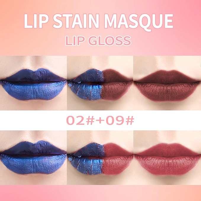 2Pcs Matte Lip Stain Wipe Off Masque - Peel Off Lip Stain Tattoo, All Day Peel Off Lip Tint,Long Lasting Lip Mask,Waterproof Transfer-proof Lip Liner Peel Off Lip Gloss,Stay Lip Makeup 02+09