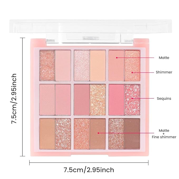 18Colors Nude Pink Rose Gold Shimmery Eyeshadow Palette Makeup,Light Nude Soft Glitter Sparkly Eye Shadow Long Lasting Waterproof Naturing-Looking Blendable for Beginners