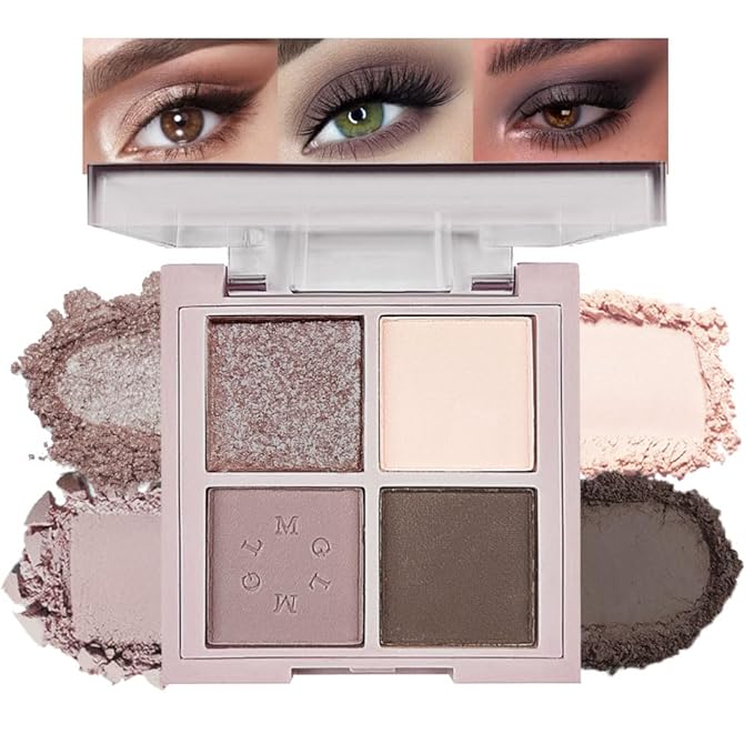 4Colors Eyeshadow Makeup Palette,Nude Gray Black Natural Neutral Powde Eye Shadow Palette for Older Women,Long Lasting Naturing-Looking,Lightweight,Waterproof,Eye Makeup Kit Travel Size