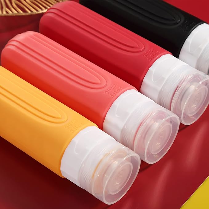 Travel Bottles for Toiletries, Tsa Approved 3oz Travel Size Containers BPA Free Leak Proof Refillable Liquid Silicone Squeezable Travel Accessories for Shampoo Conditioner Lotion (4 Pack)