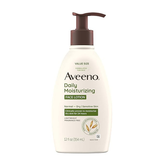 Aveeno Daily Moisturizing Face Lotion with Soothing Prebiotic Oat, Gentle Lotion Nourishes Normal to Dry Skin With Moisture, Sensitive Skin, Fragrance-Free, 12 fl. oz