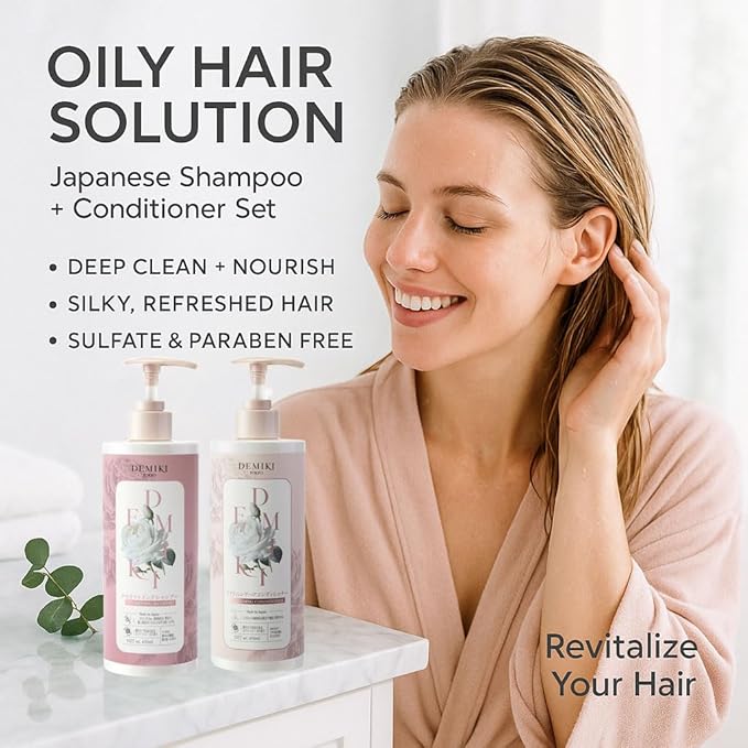 Japanese Shampoo and Conditioner Set for Women,Sulfate Free Shampoo for Oily Hair,Paraben Free,Dye Free,Organic Rose Scent,Clarifying Shampoo Moisturizing and Refreshing Natural Hair Care,32oz