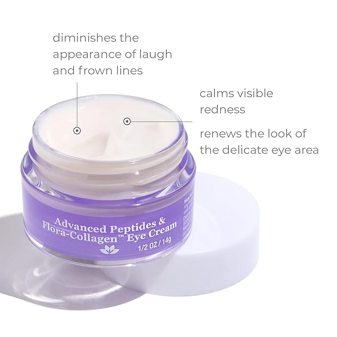 Derma E Advanced Peptides and Vegan Flora-Collagen Eye Cream – Double Action Collagen Eye Cream with Peptide Complex – Firming & Hydrating Under Eye Treatment – All Natural Moisturizer Cream, 0.5oz