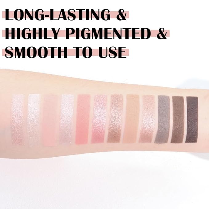 12 Colors Eyeshadow Palette β Soft Pink, Mauve & Neutral Tones with Matte, Shimmer & Glitter Finishes β Blendable Long-Lasting Waterproof Eye Makeup Palette β Romantic Lavender & Champagne Glow 02#