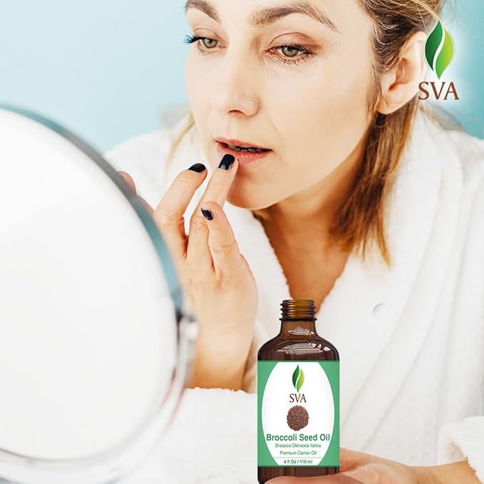 SVA Broccoli Seed Oil - 4 Fl Oz – 100% Natural Cold Pressed Broccoli Oil - for Face, Skin Care, Hair Care, Scalp Massage & Body Massage – Carrier Oil with Dropper