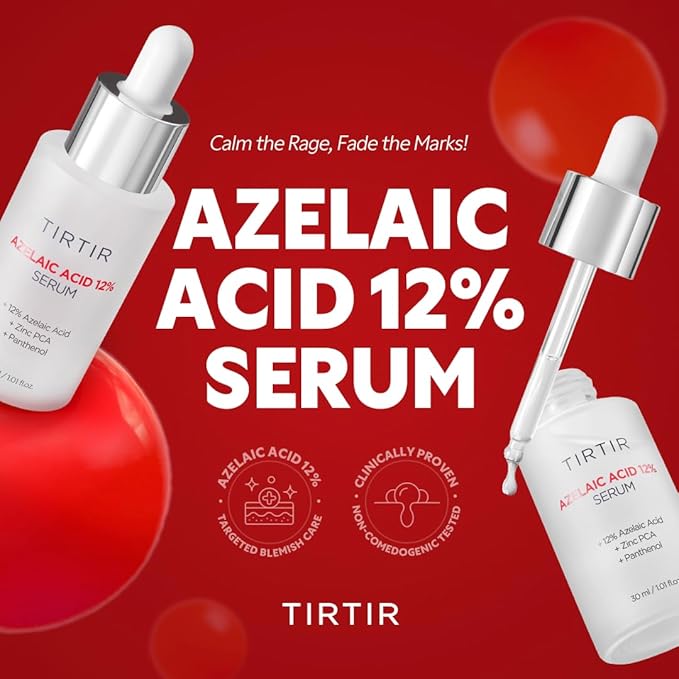 TIRTIR Azelaic Acid 12% Serum for Blemish-Prone Skin - Lightweight Hydrating Formula with Zinc PCA & Hyal-ZIP, Non-Comedogenic, Fragrance-Free, 30ml / 1.01 Fl Oz