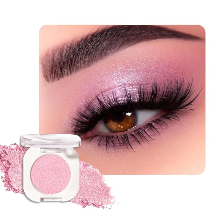 Pink Shimmer Single Eyeshadow, Lightweight Blendable Mini Eye Shadow for Older Women, Monochrome Eyeshadow Palette Makeup Pigmented Waterproof, Vegan & Cruelty-Free, 29