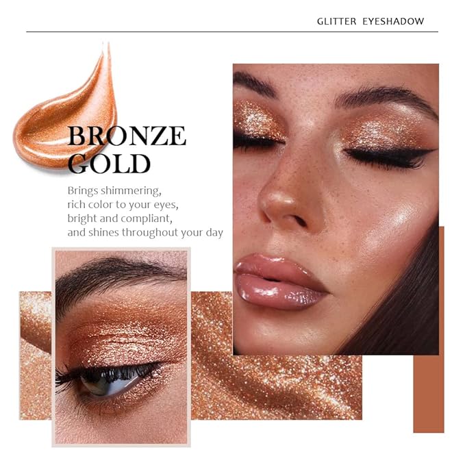 evpct 6 Colors Gold Liquid Glitter Shimmer Eyeshadow Set for Eyes Silver Shimmer Sparkle Shiny Light Glitter Metallic Pigment Colorful Eye Shadow Liner Makeup Palette Kit Quick Drying Longwearing A