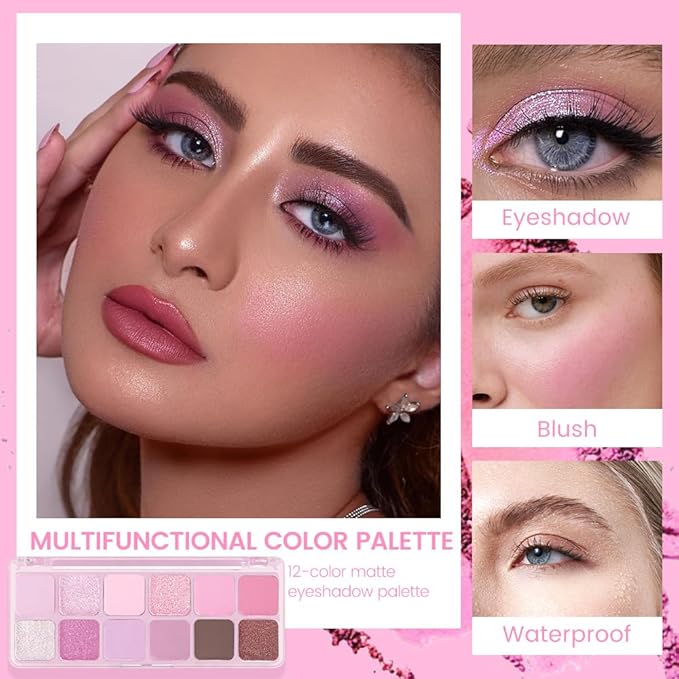 AMY'S DIARY 12Color Matte Purple Pink Eyeshadow Palette,Shimmer Eye Shadow Long-Lasting, and Highly Pigmented Elevate Your Eye Makeup