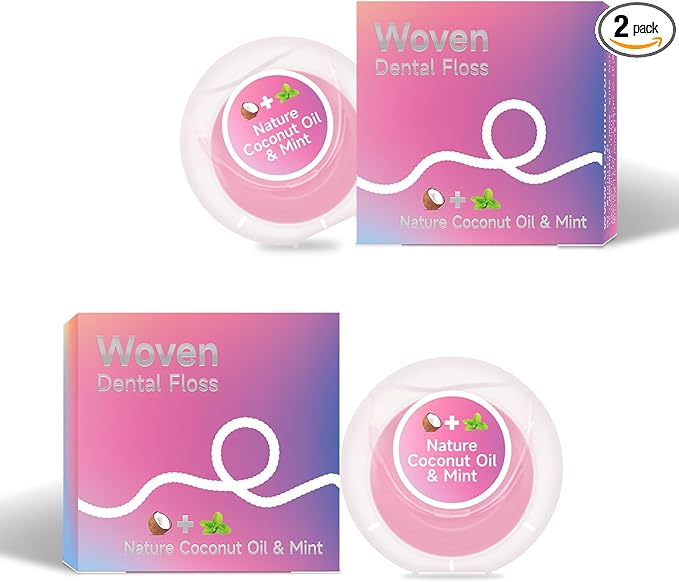 Dr. Emma Woven Dental Floss Coconut Oil Infused Expanding Dental Floss, Oral Care Stretchable Floss, Mint 33yd Pink, Pack of 2