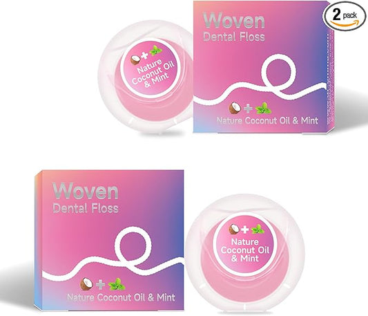 Dr. Emma Woven Dental Floss Coconut Oil Infused Expanding Dental Floss, Oral Care Stretchable Floss, Mint 33yd Pink, Pack of 2