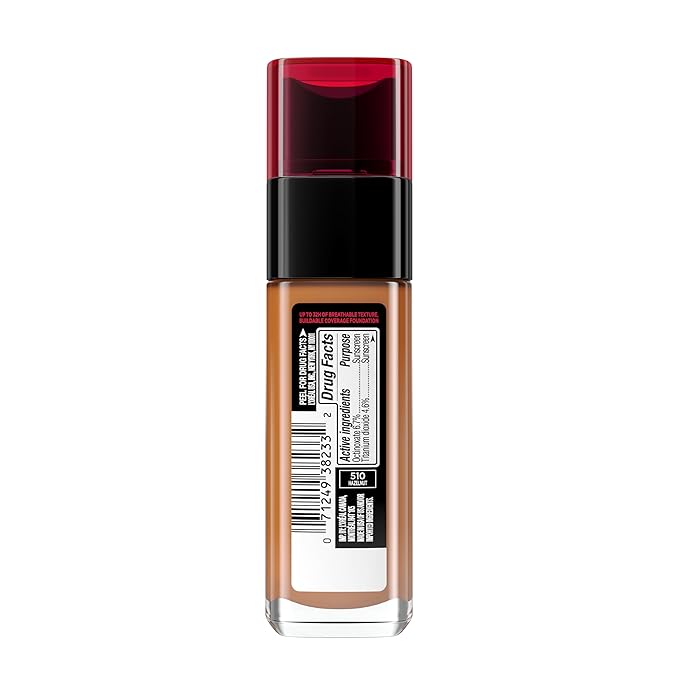 L'Oreal Paris Makeup Infallible Up to 32 Hour Fresh Wear Lightweight Foundation, 510 Hazelnut, 1 Fl Oz, Packaging May Vary