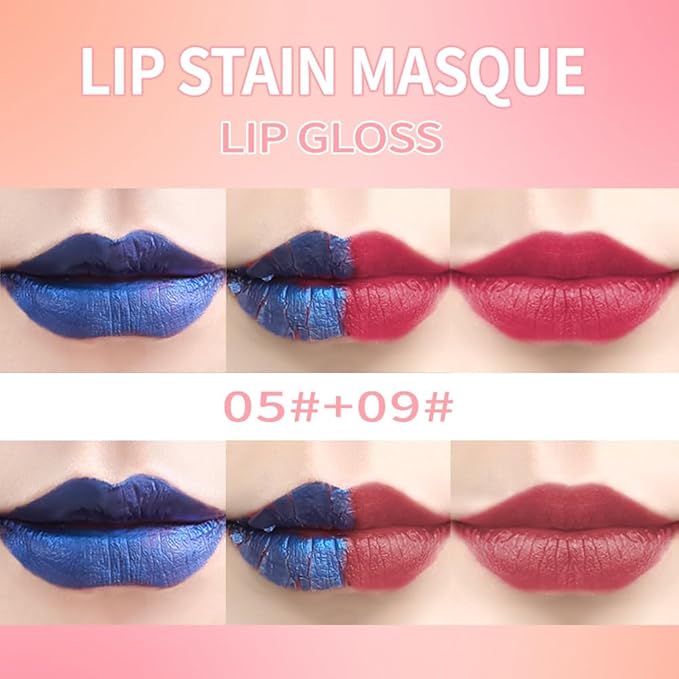 2Pcs Matte Lip Stain Wipe Off Masque - Peel Off Lip Stain Tattoo, All Day Peel Off Lip Tint,Long Lasting Lip Mask,Waterproof Transfer-proof Lip Liner Peel Off Lip Gloss,Stay Lip Makeup 05+09