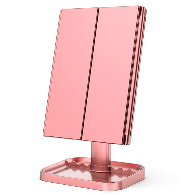 HUONUL Makeup Mirror, 10X 3X 2X Magnification, Lighted Makeup Mirror, Touch Control, Dual Power Supply, Portable LED Mirror, Women Gift (Rose Gold)