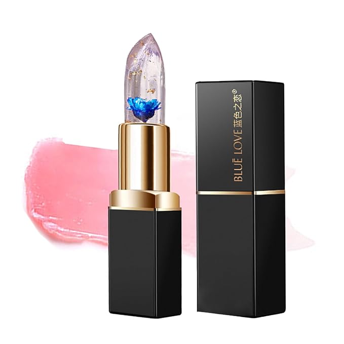 BLUE LOVE Color Changing Flower Lipstick - Hydrating Jelly Lip Balm with Flower Inside, Long-Lasting Moisturizer & Nourishing Lip Gloss for a Beautiful, Customizable Look (Blue)
