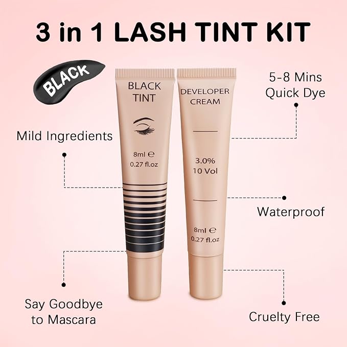 Lash Color Kit, Lomansa Black Color Kit for Eyelash and Brow, Eyelash & Eyebrow Color Set, Lasts Up to 4 Weeks, Easy to Use at Home Salon