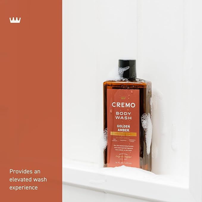Cremo Rich-Lathering Golden Amber Body Wash for Men, Notes of Red Currant, Pineapple, Ambergris and Moss, 16 Fl Oz