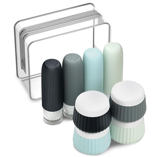 Travel Bottles 8 Pack, TSA Approved 3 oz Toiletries Containers, Leak Proof Silicone Squeezable Essentials Jars with Clear Bag