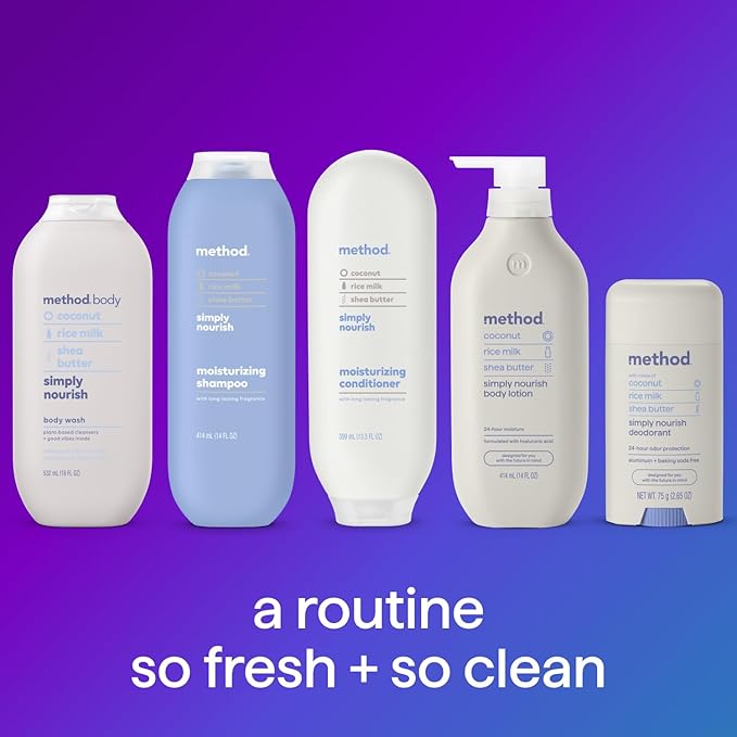 Method Moisturizing Shampoo, Simply Nourish with Shea Butter, Coconut, and Rice Milk Scent Notes, Paraben and Sulfate Free, 14 oz (Pack of 1)