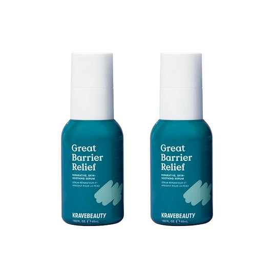 KraveBeauty Great Barrier Relief Duo, Soothing Skin Barrier Repair Serum, Contains Tamanu Oil to Soothe and Calm Redness, For All Skin Types, Vegan & Cruelty Free, 1.52 fl oz x2