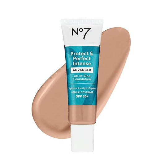 No7 Protect & Perfect Advanced All in One Foundation - Cool Beige - Age Defying Foundation Makeup with SPF 50 - Makeup Base Cream Helps to Reduces Redness & Blurs Visible Pores (30ml)