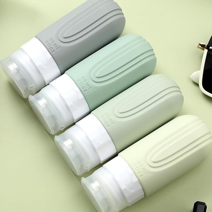 Travel Bottles for Toiletries, Tsa Approved 2oz Travel size Bottles, BPA Free Leak Proof Travels Toiletry Containers, Traveler Accessories with Toiletry Bag for Shampoo Liquid (4 Pack)
