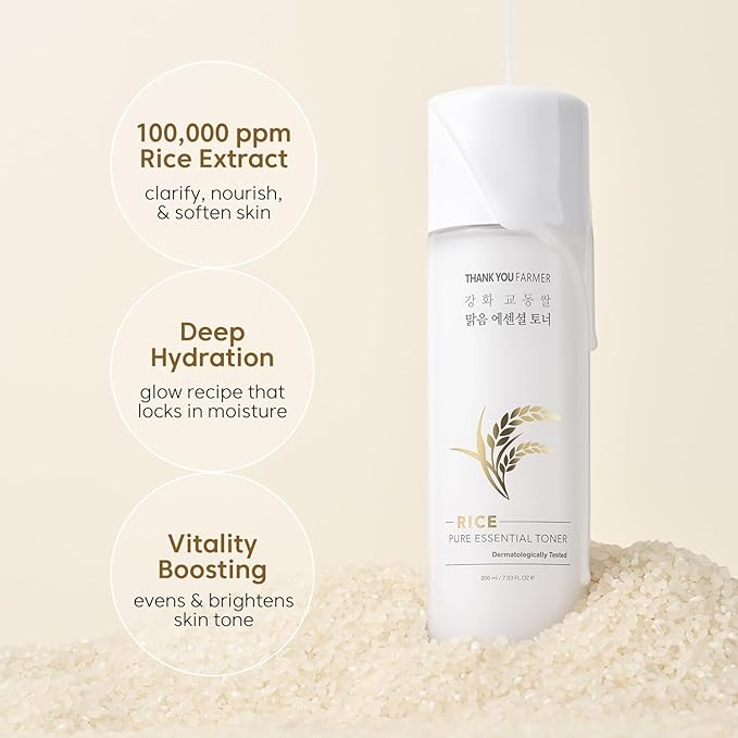 THANKYOU FARMER Rice Pure Toner โ Hydrating K-Beauty Face Milk with Niacinamide & Centella โ Vegan Korean Skincare for Men & Women, All Ages โ Natural Toner for Dry, Sensitive Skin (7.03 oz)