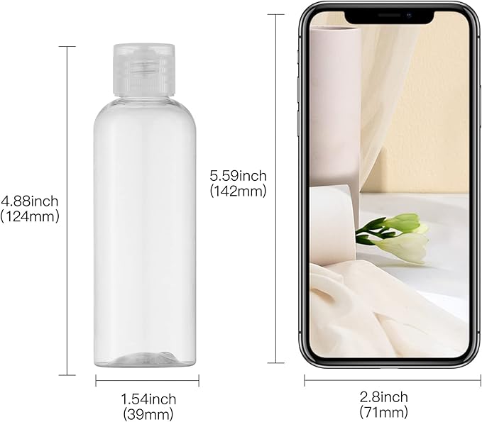 LISAPACK 3.4 oz Travel Bottles for Toiletries, Plastic Travel Size Containers for Shampoo Conditioner TSA Approved, Empty Small Squeeze for Lotion, Clear Leak Proof Mini Liquid Tube for Refillable