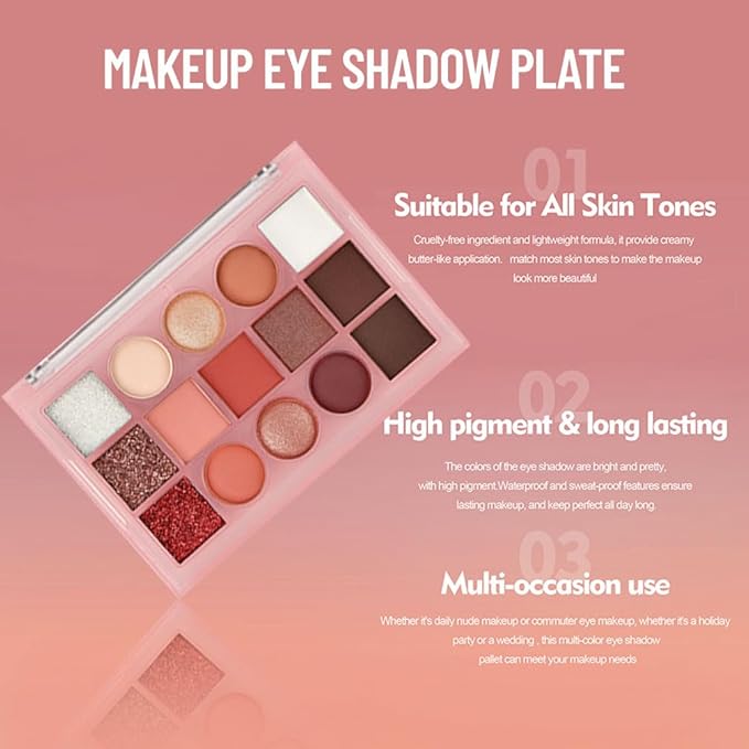 Eyeshadow Palette Makeup โ Neutral Nude Matte & Shimmer Eyeshadow Palette, High Pigment Waterproof Glitter Eye shadow,Blendable Pink, Brown, Rose Gold Eye Makeup (F-02#, 1 Count (Pack of 1))