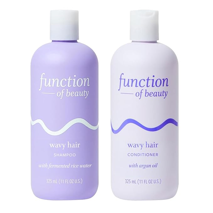 Function of Beauty Wavy Hair Shampoo & Conditioner Set, 11 oz Each - With Fermented Rice Water to Strengthen & Argan Oil to Enhance Glossiness & Natural Shine, Sulfate-Free, Customizable Haircare