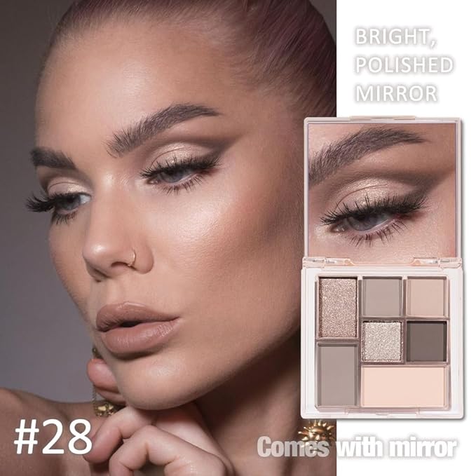 Nude Brown 7Colors Eyeshadow Makeup Palette with Mirror,Natural Neutral Eye Shadow Palettes for Older Women,Long Lasting Naturing-Looking,Lightweight,Waterproof,Eye Makeup Kit Travel Size,Vegan