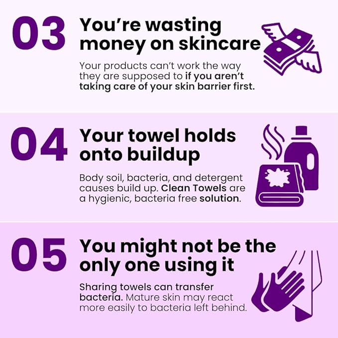 Clean Skin Club Healthy Aging Clean Towels® XL, Smooths Fine Lines Wrinkles & Texture in 6 weeks, Treated for Extra Softness, Disposable Face Towels, Anti Aging Makeup Remover Dry Wipe, 50 count