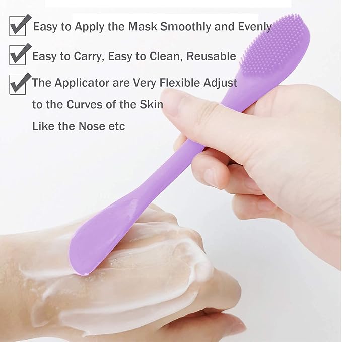 Silicone Facial Mask Applicator Face Masks Skincare Brush Facial Scrubber Double-Head Lotion Spatula Scoop for Makeup,Foundation,Cream,Lotion,Moisturizer,Gel,Peel,Mud Masks (Purple+Gray)