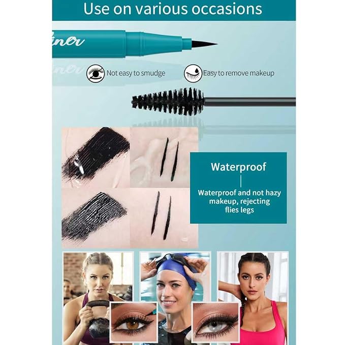 New Extension Mascara & Eyeliner Set, Black Volume and Length Mascara Waterproof Smooth Eyeliner, Smudge-proof Natural No Clumping Smudging Lasting All Day