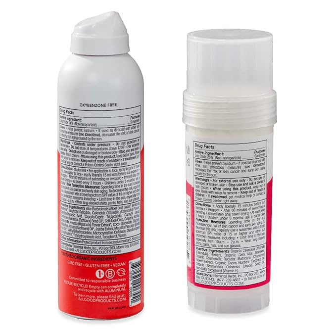 All Good Baby & Kids Mineral Face & Body Sunscreen - UVA/UVB Broad Spectrum, Coral Reef Friendly, Water Resistant, Zinc Oxide - SPF 50 Butter Stick & SPF 30 Spray