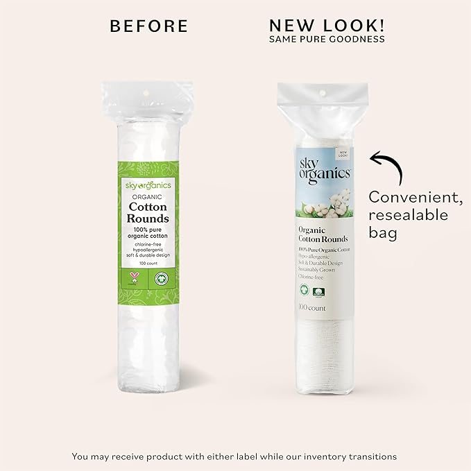 Sky Organics Organic Cotton Rounds for Sensitive Skin, 100% Pure GOTS Certified Organic for Beauty & Personal Care, 300 ct