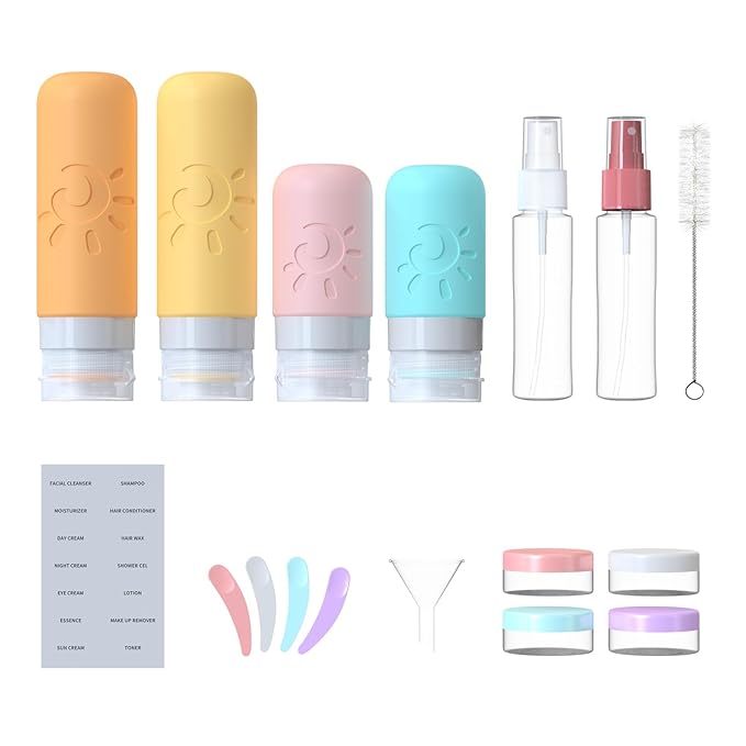 18 Pack travel Bottles for Toiletries, TSA Approved Silicone Travel Containers Leak Proof Refillable Travel Accessories for Shampoo Conditioner Lotion Body Wash(Multicolored E)