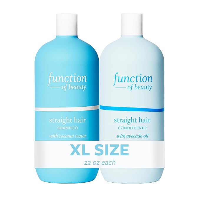 Function of Beauty Straight Hair Shampoo & Conditioner Set, 22 oz Each - Formulated with Coconut Water and Avocado Oil to Hydrate and Seal in Moisture, Sulfate-Free, Customizable Haircare