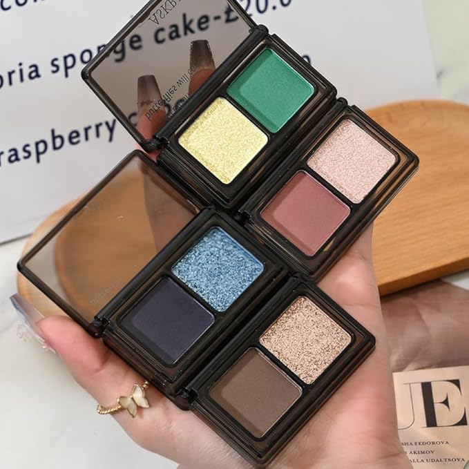 Gold Shimmer Eyeshadow Matte Green Double Colors Palette, High Pigment Eye Shadow Powder, Blendable Smooth and Texture Waterproof, Smudge-proof, Durable and Long-lasting Makeup Palette 03#