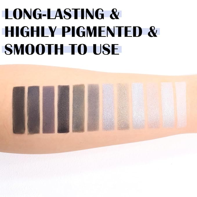 12 Colors Cool Tone Eyeshadow Palette – Matte, Shimmer & Glitter Gray Blue Eye Makeup Kit – Smokey Plum, Taupe, Lavender, Silver & Midnight Blue Shades – Waterproof, High Pigment Palette for Women 03#