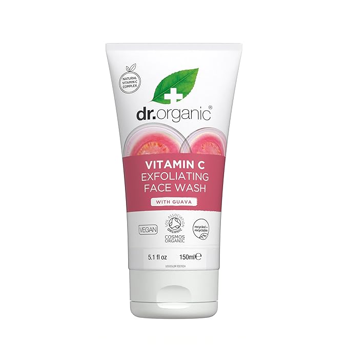 Dr. Organic Vitamin C Exfoliating Face Wash | Illuminating & Brightening for Dry Skin, Rich in Vitamin C, Certified Organic, Paraben & SLS-Free, Cruelty-Free, Natural, Vegan, 150 mL / 5 fl oz
