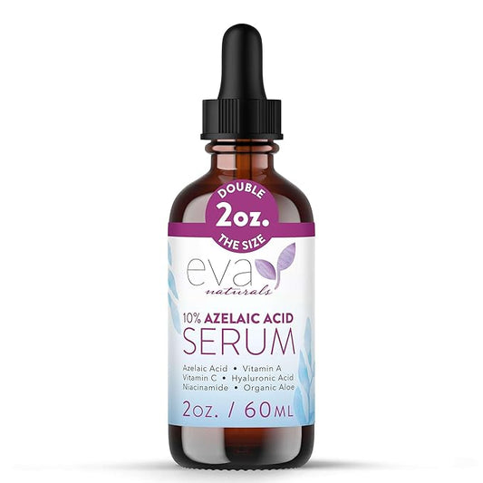 Eva Naturals Azelaic Acid Serum for Face – Niacinamide, Hyaluronic Acid, Vitamins A+C+E – Redness Relief, Dark Spots, Uneven Skin Tone, Texture, Pores, Topical Booster for Clearer, Smoother Skin, 2oz
