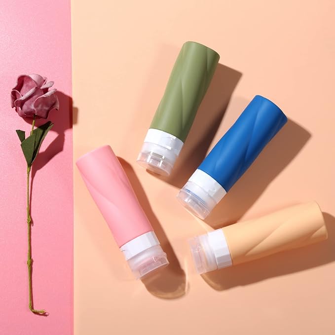 Gemice Travel Bottles - 3oz TSA Approved Containers, BPA Free, Leak Proof, Refillable, Clear Toiletry Bag (4 Pack)