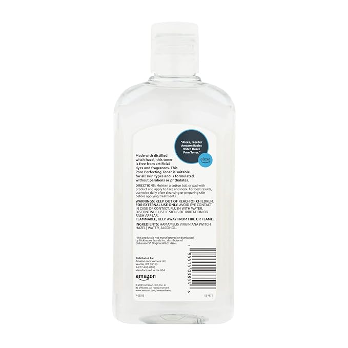 Amazon Basics Witch Hazel Pore Perfecting Toner, Unscented, 16 Fluid Ounces, 1-Pack