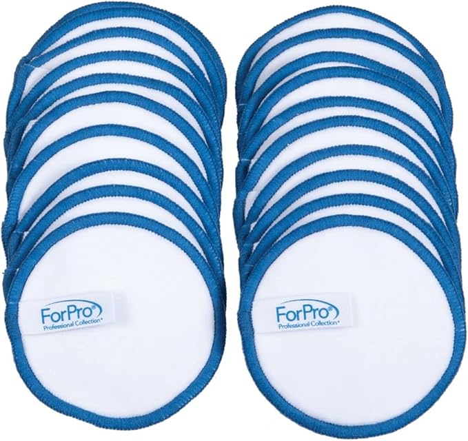 ForPro Professional Collection Expert Reusable Cotton Rounds (20 Pack), 100% Organic and Bamboo Makeup Remover Pads, Includes Drawstring Laundry Bag and Storage Container