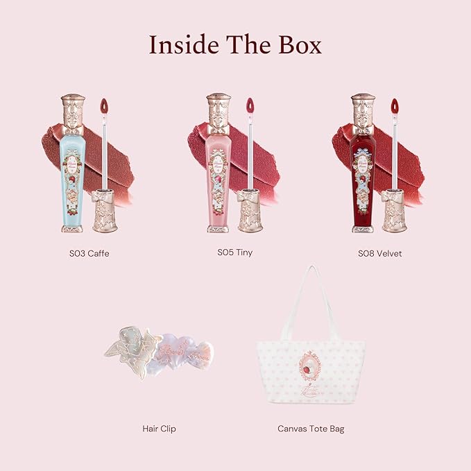 Flower Knows Strawberry Rococo Cloud Lip Cream 3-Piece Set,S03+S05+S08 with Canvas Tote Bag & Hair Clip,Velvety Matte Liquid Lipsticks,Moisturizing Long Lasting Lip Stain for Girls & Women