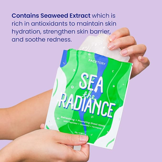 FACETORY K Beauty Face Mask Skin Care - SEA THE RADIANCE PLUMPING Sheet Mask with Peptides & Seaweed Extract | Hydrates, Firms, Rejuvenates (10 Pack)