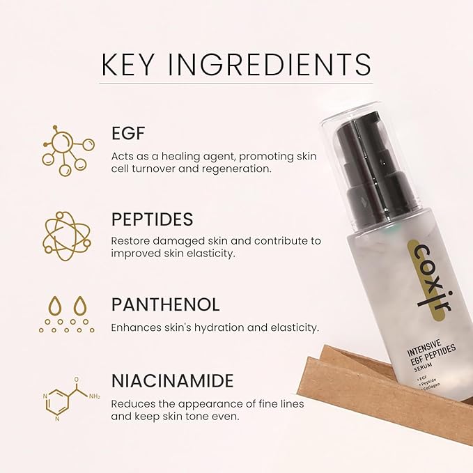 coxir INTENSIVE EGF PEPTIDES SERUM l EGF(Epidermal Growth Factor)-Firming, Smoothing & Hydration with Peptides and EGF–Fragrance-Free for Sensitive Skin l Korean Skincare (1.69 Fl Oz (Pack of 1)