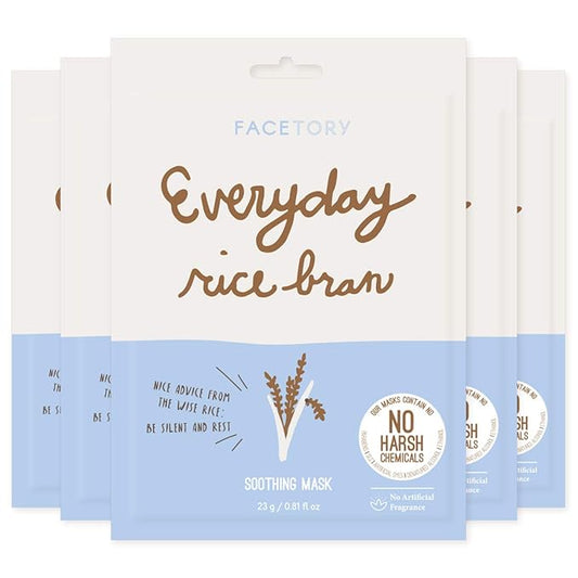 FACETORY K Beauty Face Mask Skin Care - Everyday RICE BRAN Soothing Sheet Mask | Plant-Based Rice Face Mask (5 Pack)